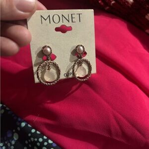 Monet Gold and Cream Dangle Earrings
